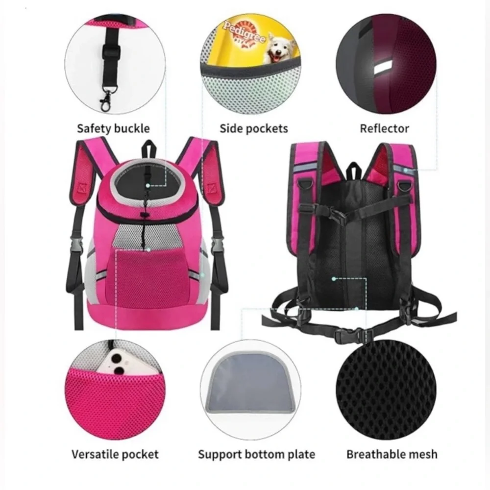 Pet Carrier Backpack for Dogs/Cats - Pink/ Black/Silver Size Large NEW with Tags